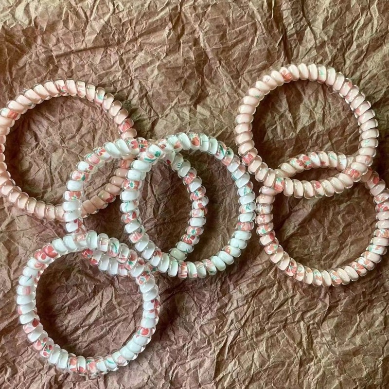 甜妹糖果头绳渐变色电话线发圈发绳女无痕无痕扎发皮筋简约扎头发