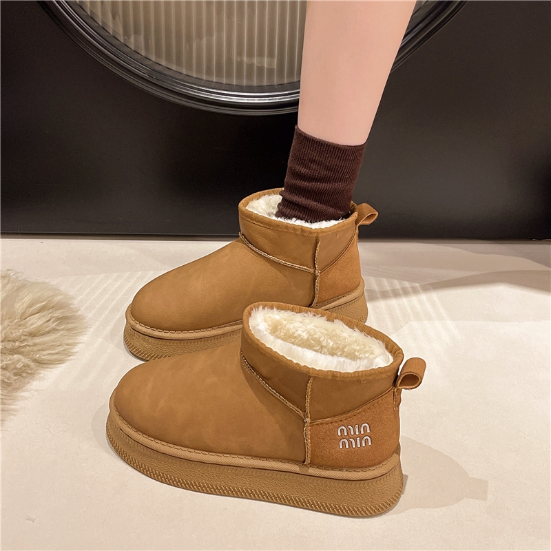冬季厚底雪地靴女周冬雨同款皮毛一体加绒加厚增高鞋防滑防水棉鞋