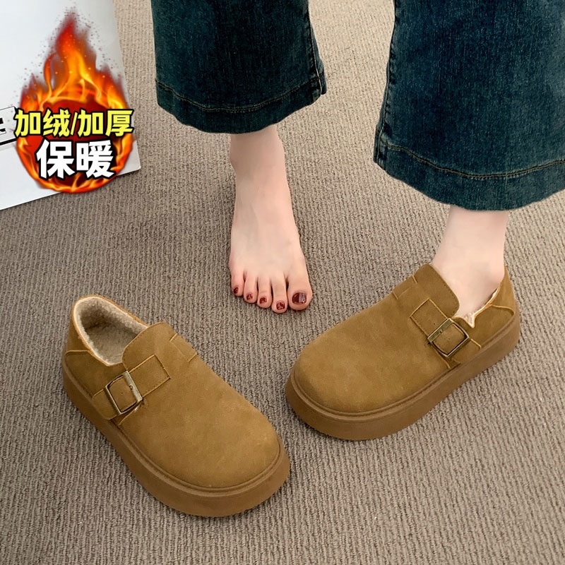 皮毛一体复古勃肯鞋女冬季新款增高厚底毛毛鞋34小码加绒保暖棉鞋