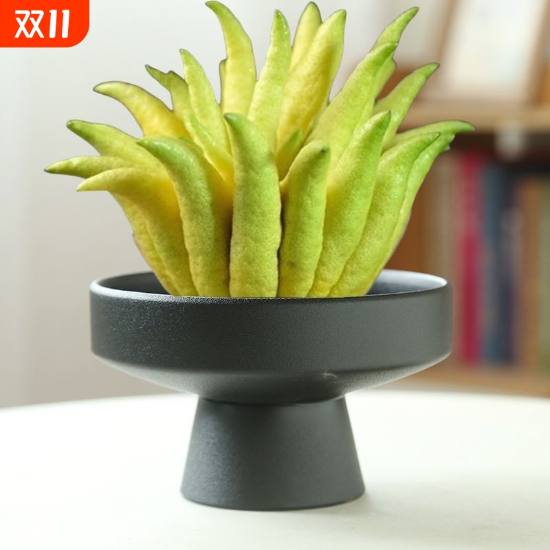 佛手柑托盘器皿苔藓球客厅高脚摆件陶瓷中式花盆果盘米竹水培蕨类