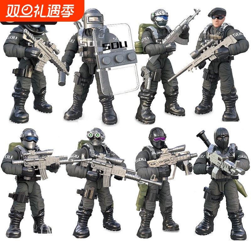 兼容乐高特警积木玩具特种兵特战队比模型吃鸡人仔全关节可动兵人