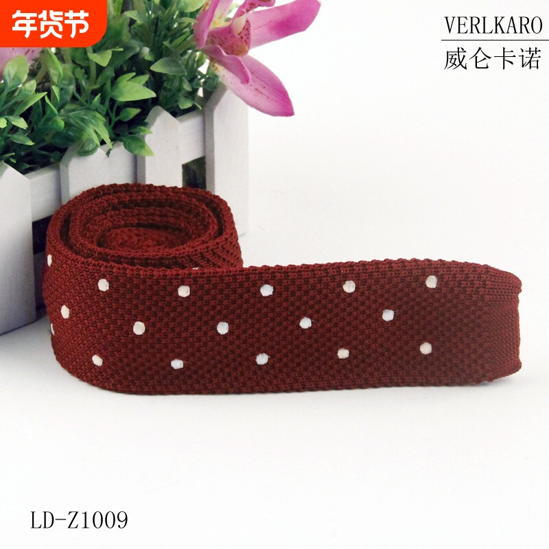 纯色涤纶丝针织平头型窄版毛线绣花领带长期现货批发商务休闲男士