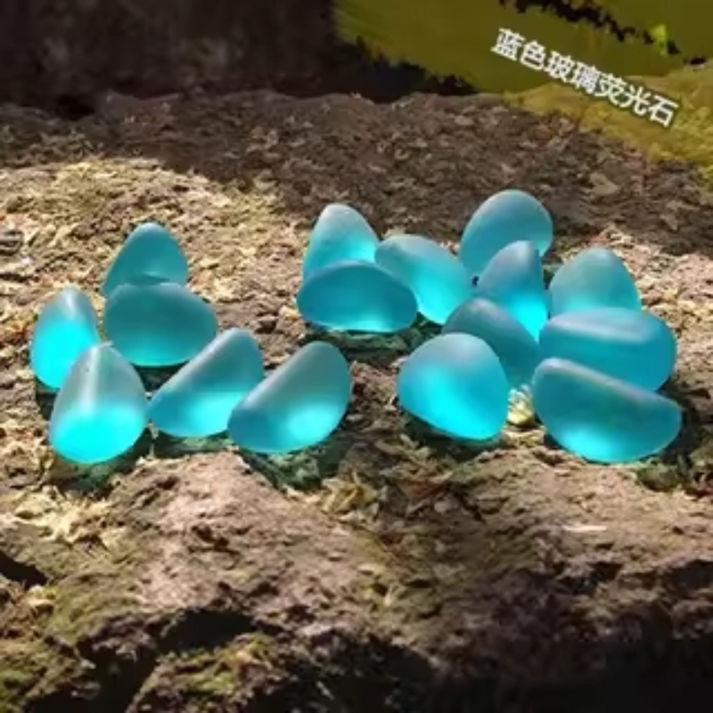 鱼缸造景石装饰水族箱造景蓝色腰果玻璃珠荧光石蓝光石水晶石1斤
