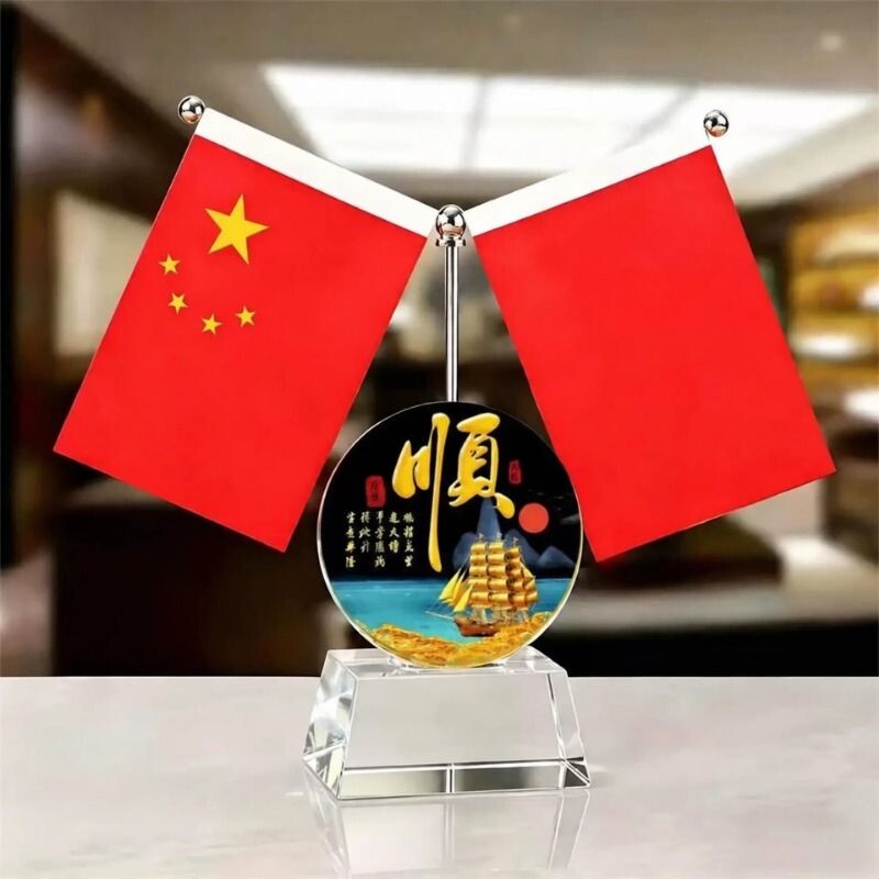水晶摆件小红旗办公桌面装饰品纪念礼品摆台装饰摆件会议室酒柜