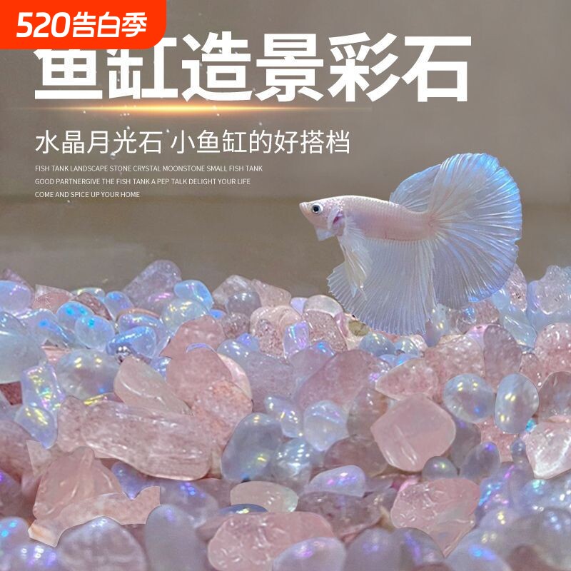 鱼缸造景月光石水晶石观赏鱼斗鱼缸装饰摆件天然石子斗鱼造景底砂