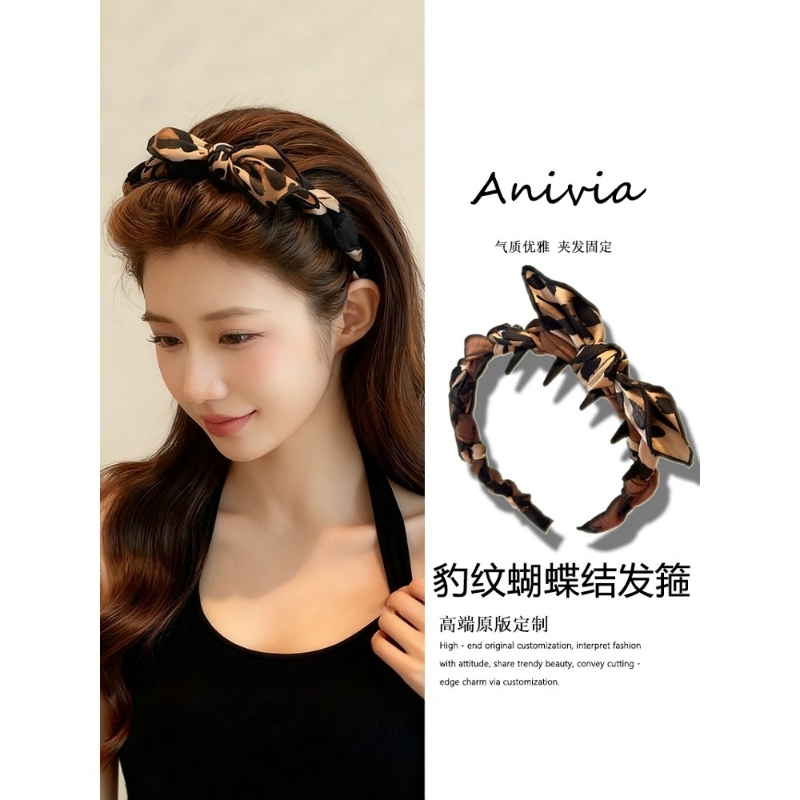 蝴蝶结豹纹发箍女高颅顶