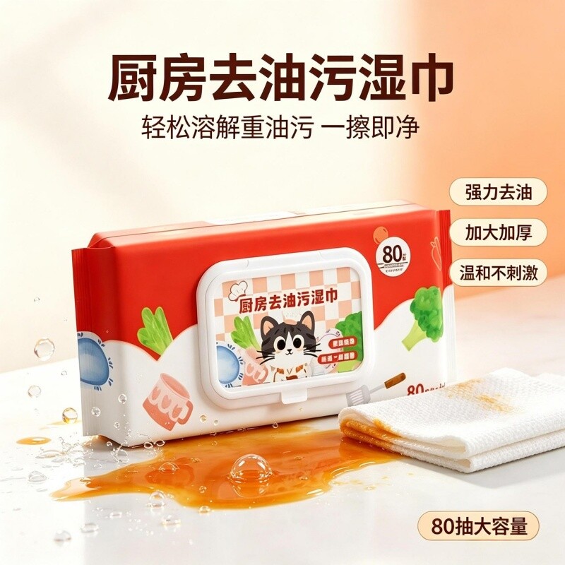 厨房湿巾去污去油家用加大加厚油烟机清洁专用强力去油污湿纸巾