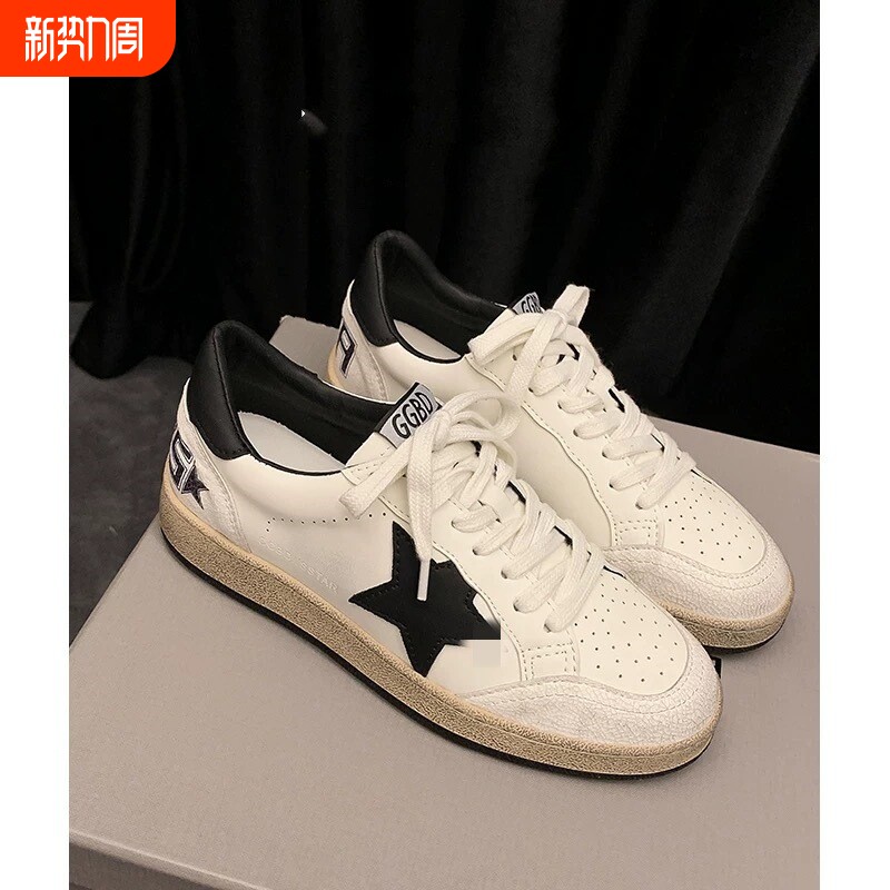 牛皮版~真皮星星小脏鞋女韩国小白鞋拼色休闲运动复古做旧板鞋子