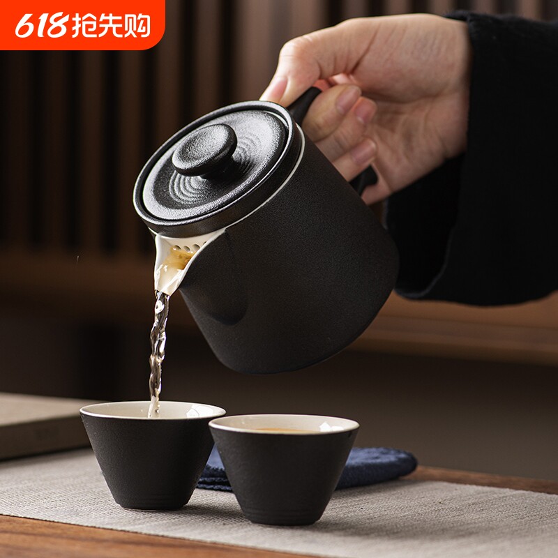 陶瓷茶水分离带内胆盖碗茶杯套装主人杯家用功夫茶具黑陶大容量