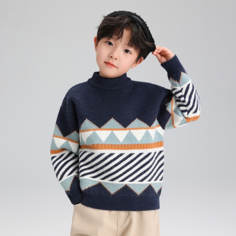 男童半高领加厚毛衣2025年秋冬新款儿童装针织衫男孩大童保暖上衣