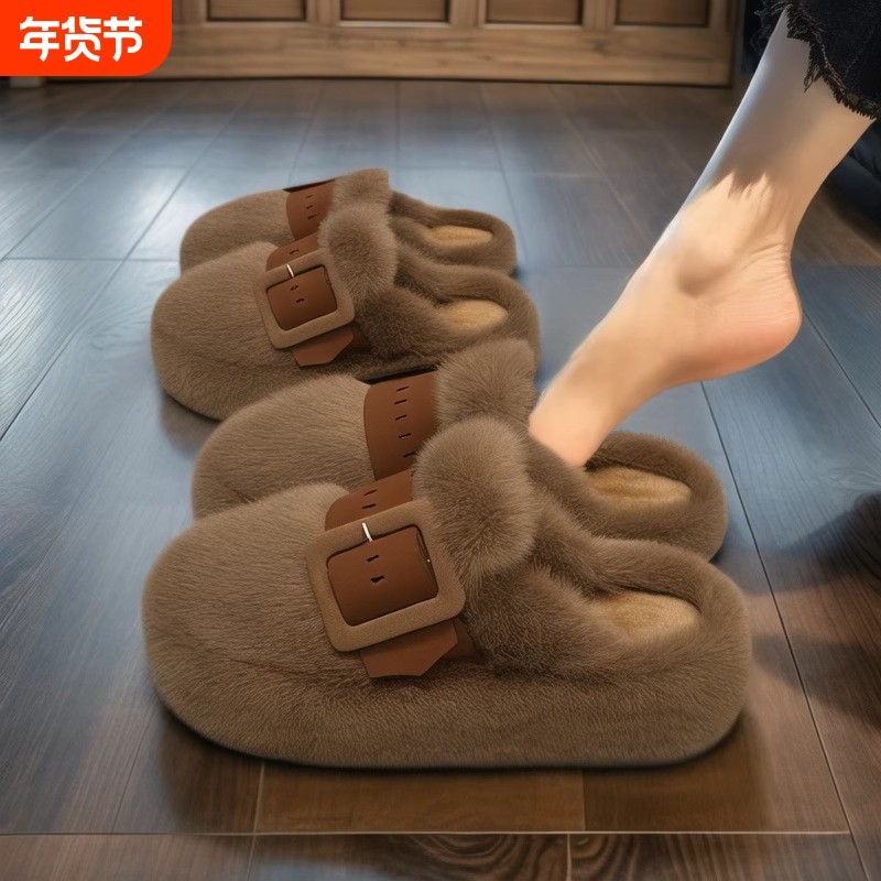 包头毛毛拖鞋女外穿2025新款秋冬厚底孕妇一脚蹬高级感棉拖不累脚,女鞋,毛毛鞋,淘宝优惠券,粉丝福利购,淘宝优惠卷
