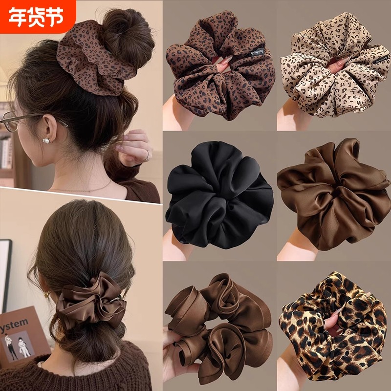 秋冬慵懒随意气质超大号豹纹大肠发圈高级感低丸子头扎头发头绳女