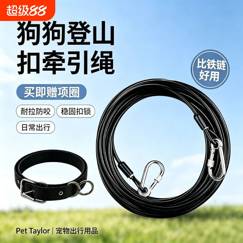 加长尼龙项圈款拴狗钢丝绳大型犬超长牵引绳中型犬小型犬链子防咬图片