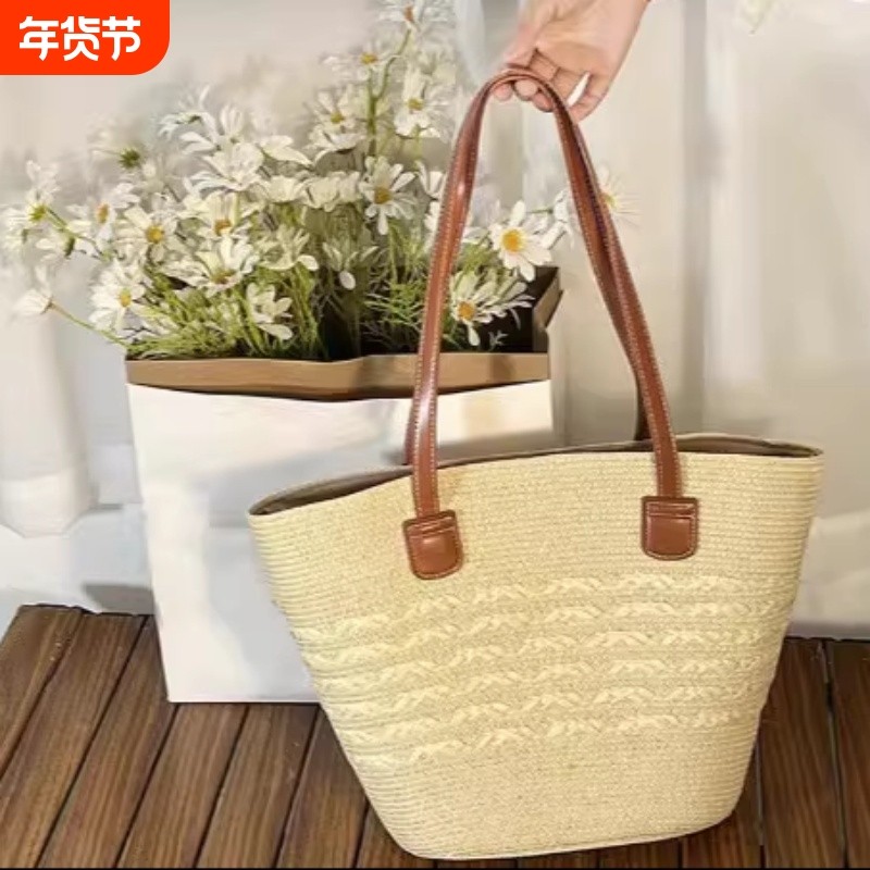 手工草编包包女2026年新款大容量编织手提单肩包腋下包沙滩包度假