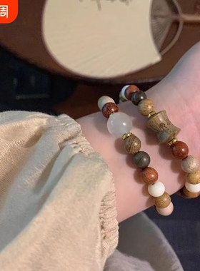 檀木多宝珠手链女2026年新款民族风串珠手饰新中式古风禅意手串男