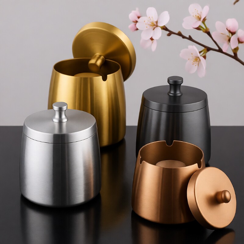 不锈钢烟灰缸轻奢办公室卧室飞漏斗创意型带盖特大号超大号大容量