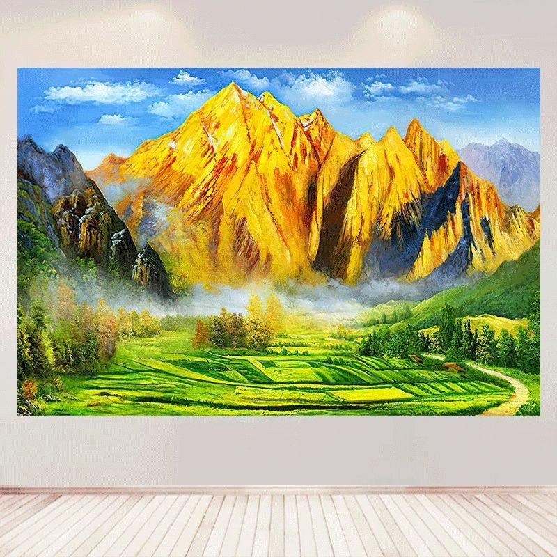 金山背景画招财镇宅旺宅风水图客厅沙发装饰画聚财居家海报墙贴画