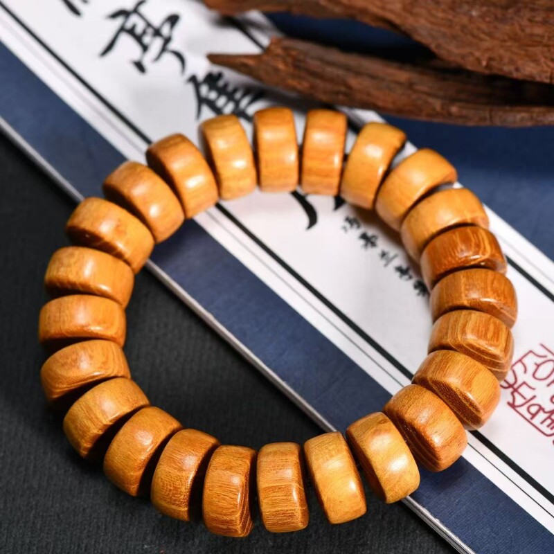 黄金檀原木加工手链车轮珠文玩男女药片珠手串佛珠手饰