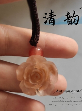 山茶花朵吊坠黑绳项链