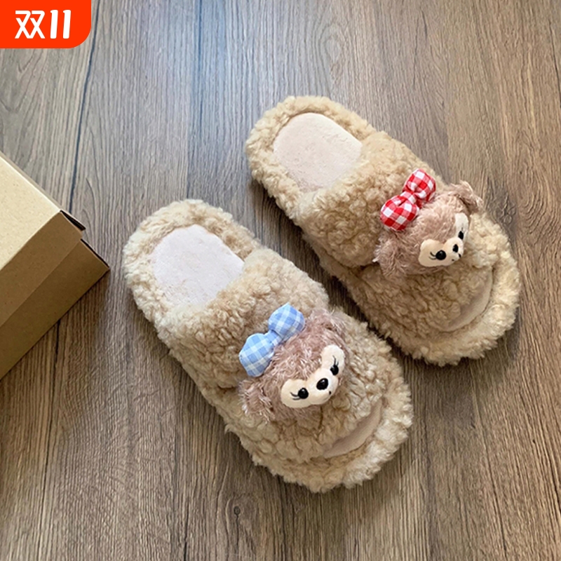 雪莉玫棉拖鞋秋冬女一字拖可爱室内居家可外穿2024新款防水平底