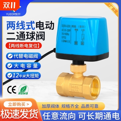 二线一控黄铜电动球阀可长时通电
