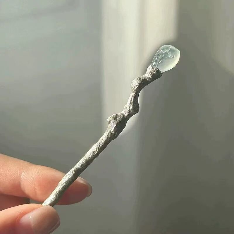 新中式银色不规则树枝发簪纹理高级感盘发簪子女民族风配旗袍发饰