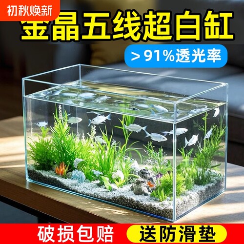鱼缸金晶超白缸小型客厅生态新款桌面金鱼缸长方形超白玻璃水族箱