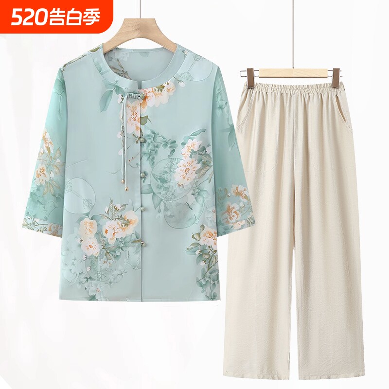 中年妈妈夏季新中式上衣老年人女奶奶装衬衫时尚老太太轻薄款衣服