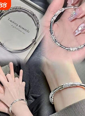 幂琳银手镯女纯银s999足银实心镯子年轻款银饰手链竹节新款满天星