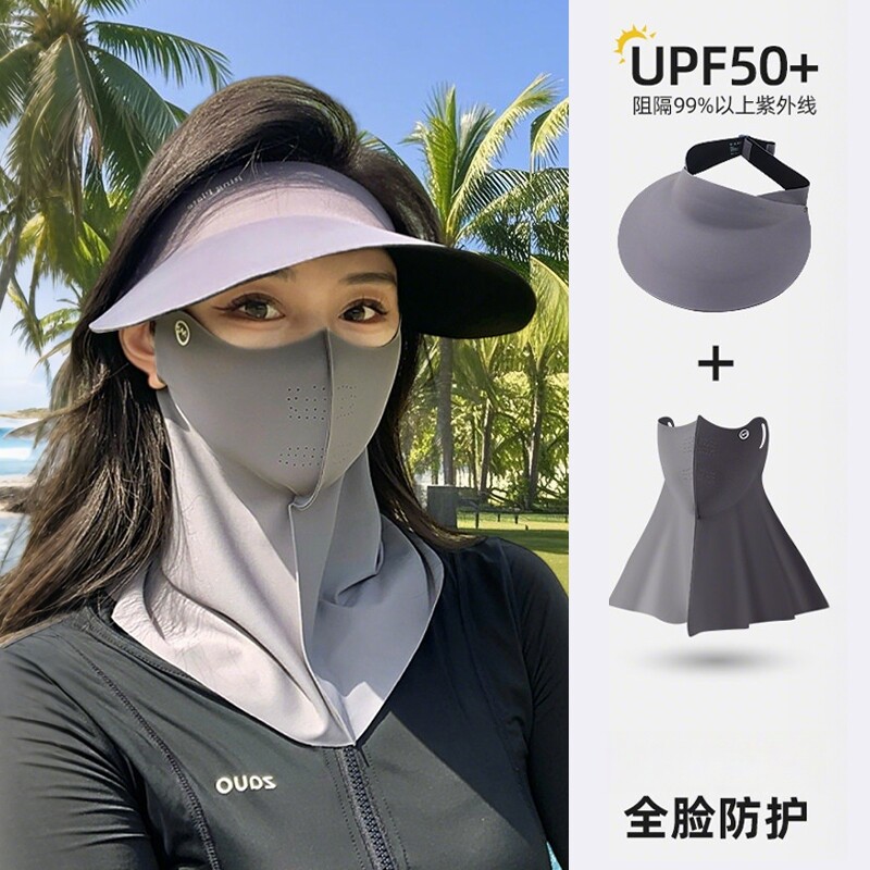 冰丝全脸防晒面罩护颈脸基尼女夏季防紫外线无痕遮阳帽子口罩一体