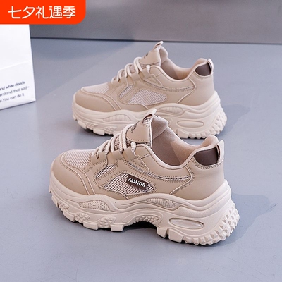 夏季女鞋新款透气网面运动鞋女韩版百搭厚底增高休闲软底老爹鞋女