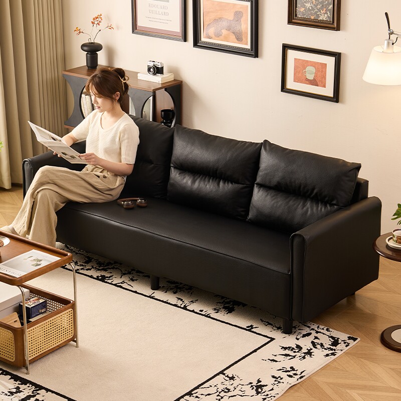 沙发客厅小户型双三人现代简约公寓出租房极简轻奢中古风皮艺沙发