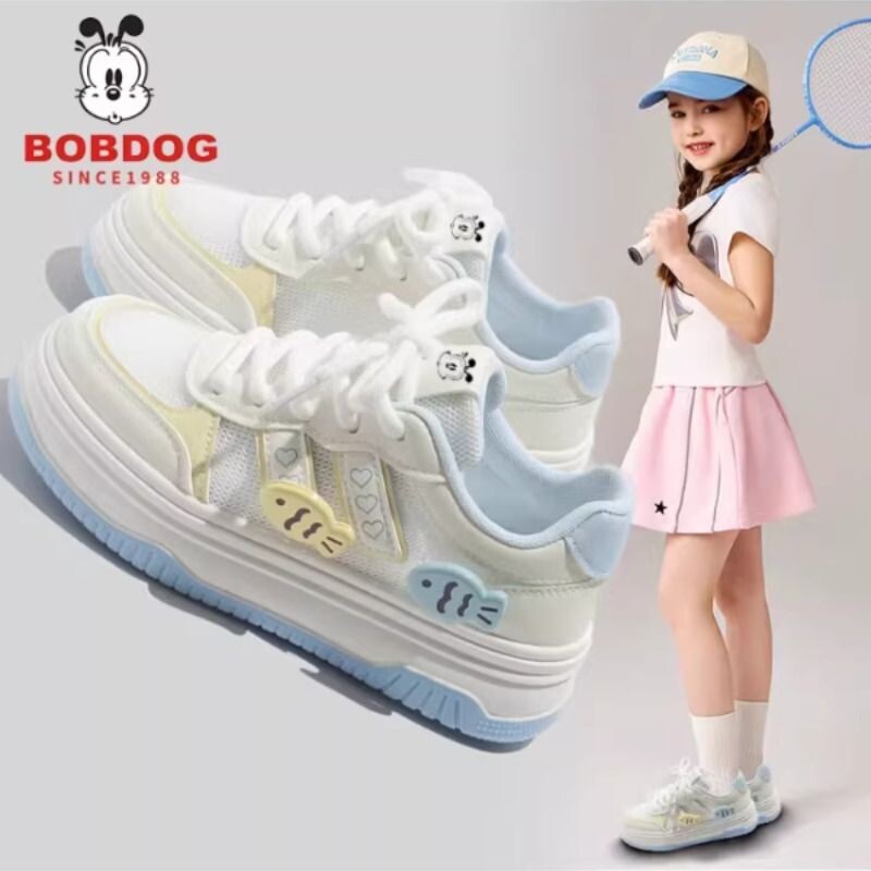 巴布豆真皮女童运动鞋2026春秋儿童板鞋中大童小白鞋女孩老爹鞋子