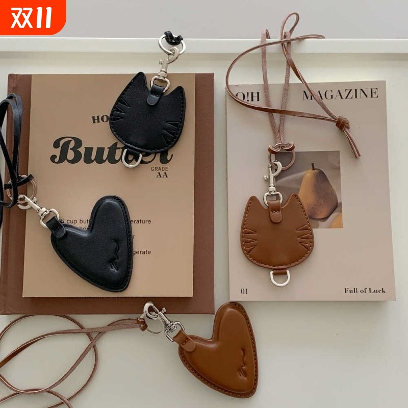 牛皮爱心小包包项链挂饰迷你ins小众设计配饰猫咪零钱包毛衣项链