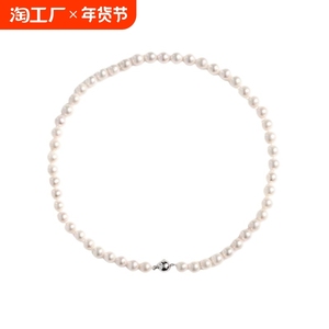 泰诗珍珠无核近圆天然淡水项链女s925银秋冬锁骨链时尚款妈妈无暇