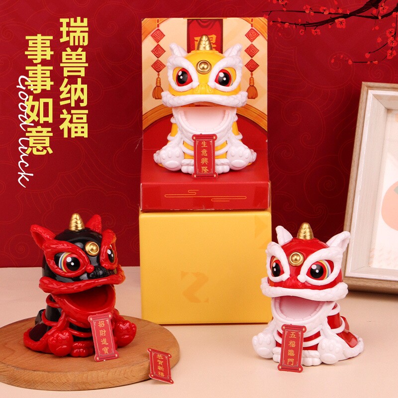 太阳能醒狮中国风吉祥舞狮国潮狮子家居汽车摆件可爱年会图片