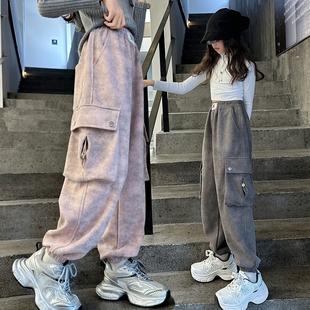 洋气儿童中大童工装 春秋装 裤 休闲卫裤 女童裤 束脚运动裤 子2025新款