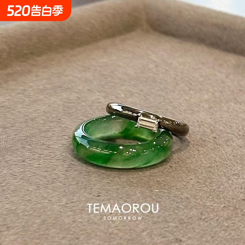 绿野仙踪~新中式绿色戒指2025新款单方钻黑色细款食指戒叠戴指环
