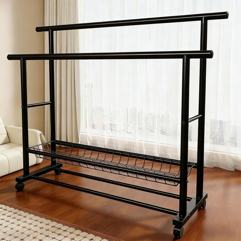 挂衣架家用卧室落地简易衣帽架衣服架子室内阳台可移动加粗晾衣架