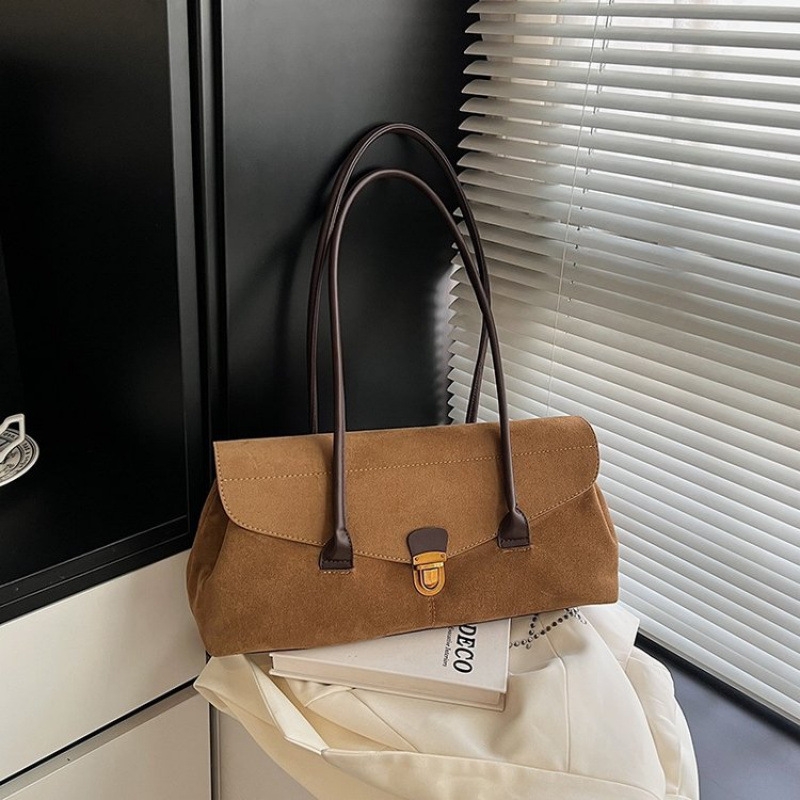 棕色麂皮高级感托特包包女2025爆