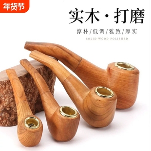 新款实木烟斗男士手工烟锅老式便携 原木旱烟斗过滤木头烟斗