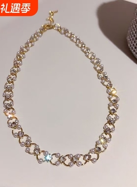 欧饰泥无吊坠合金锁骨链女珍珠链