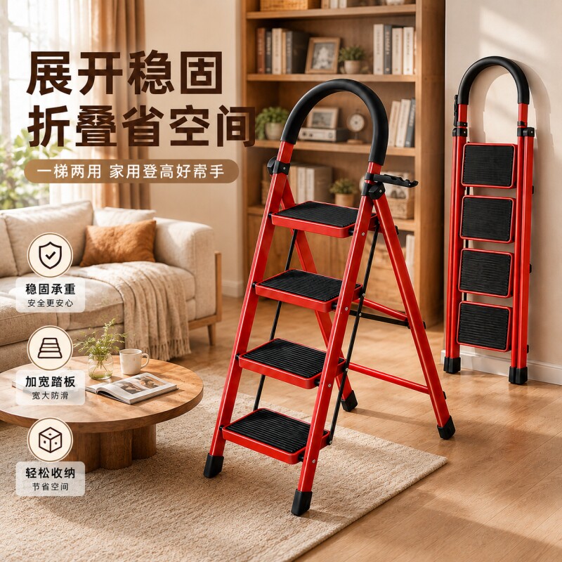 家用梯子折叠多功能伸缩加厚室内人字梯步梯楼梯小型便携四步爬梯图片