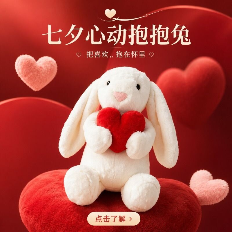 高级感新年安抚玩偶生日礼物送女朋友女生可爱布偶桃心兔水杯蓝牙