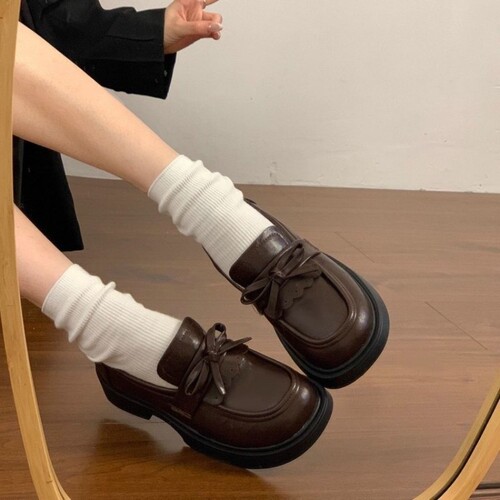 意尔康心选法式蝴蝶结厚底小皮鞋女2026年秋季新款复古英伦风乐福