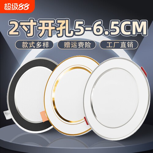家用筒灯led天花射灯2寸3W5w嵌入式开孔5-6.5cm客厅吊顶洞灯简灯