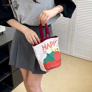 可爱印花手提水桶帆布包手拎包