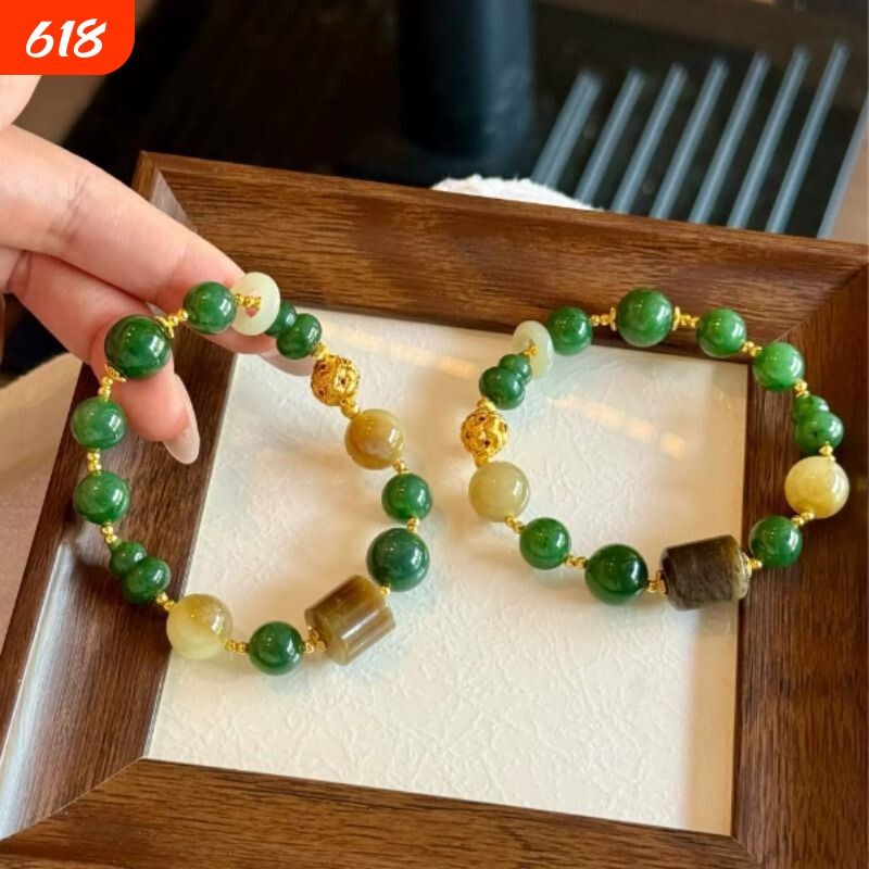 天然碧玉手串10-12mm搭配和田玉