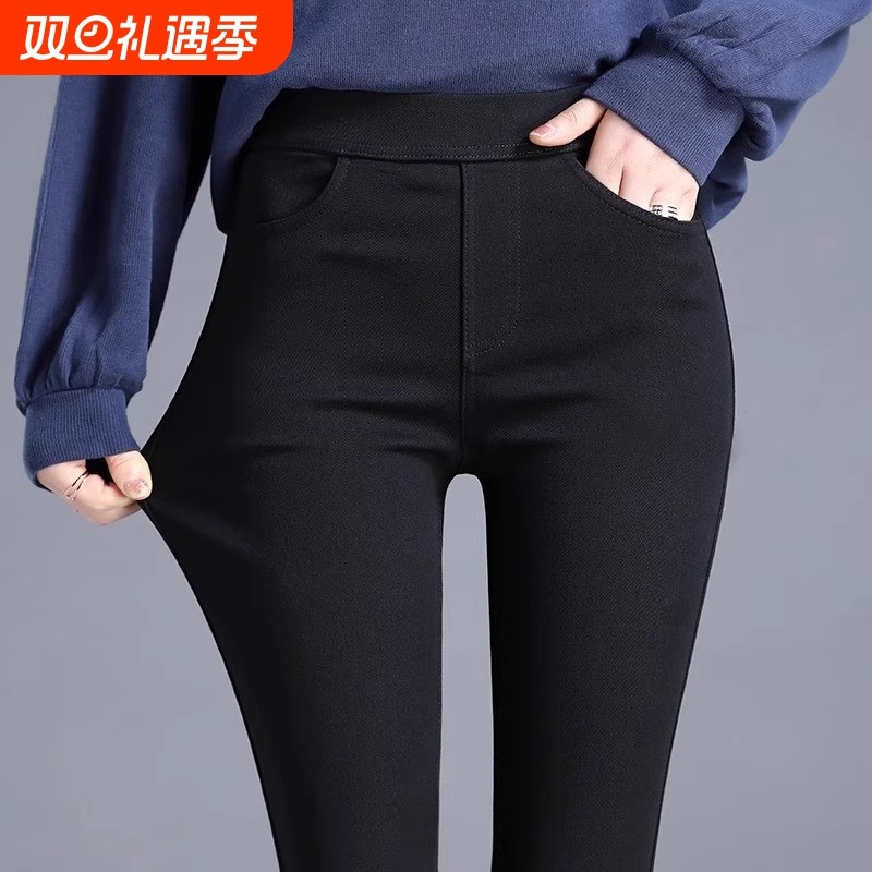 胖mm大码黑色打底裤女春秋款外穿高腰显瘦弹力铅笔小脚魔术裤子女
