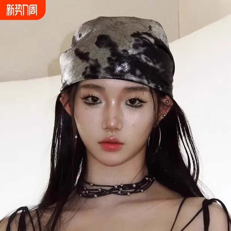 2025新款千禧y2k辣妹小丝巾头巾女美式街头音乐节潮酷包头三角